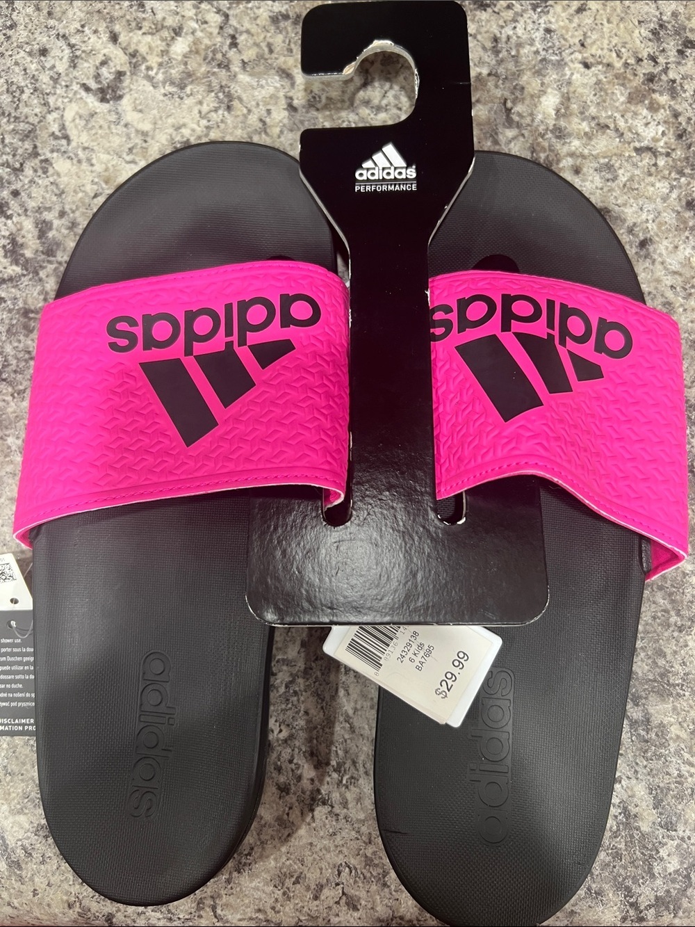 Kids ADIDAS pink black slides NWT 6 - Picture 1 of 5